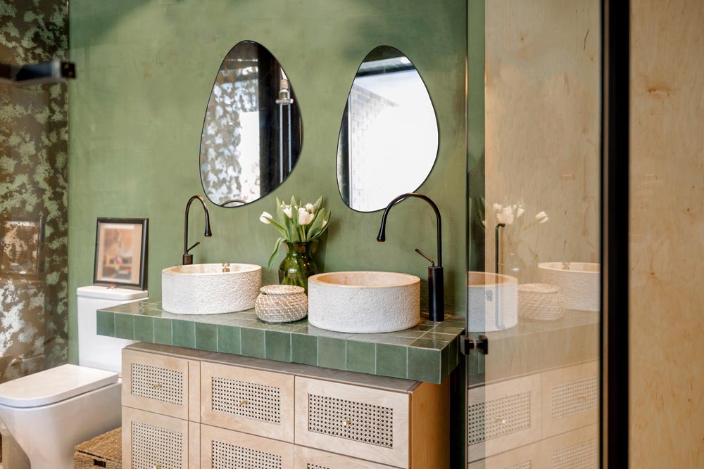 Bathroom interior in natural boho style